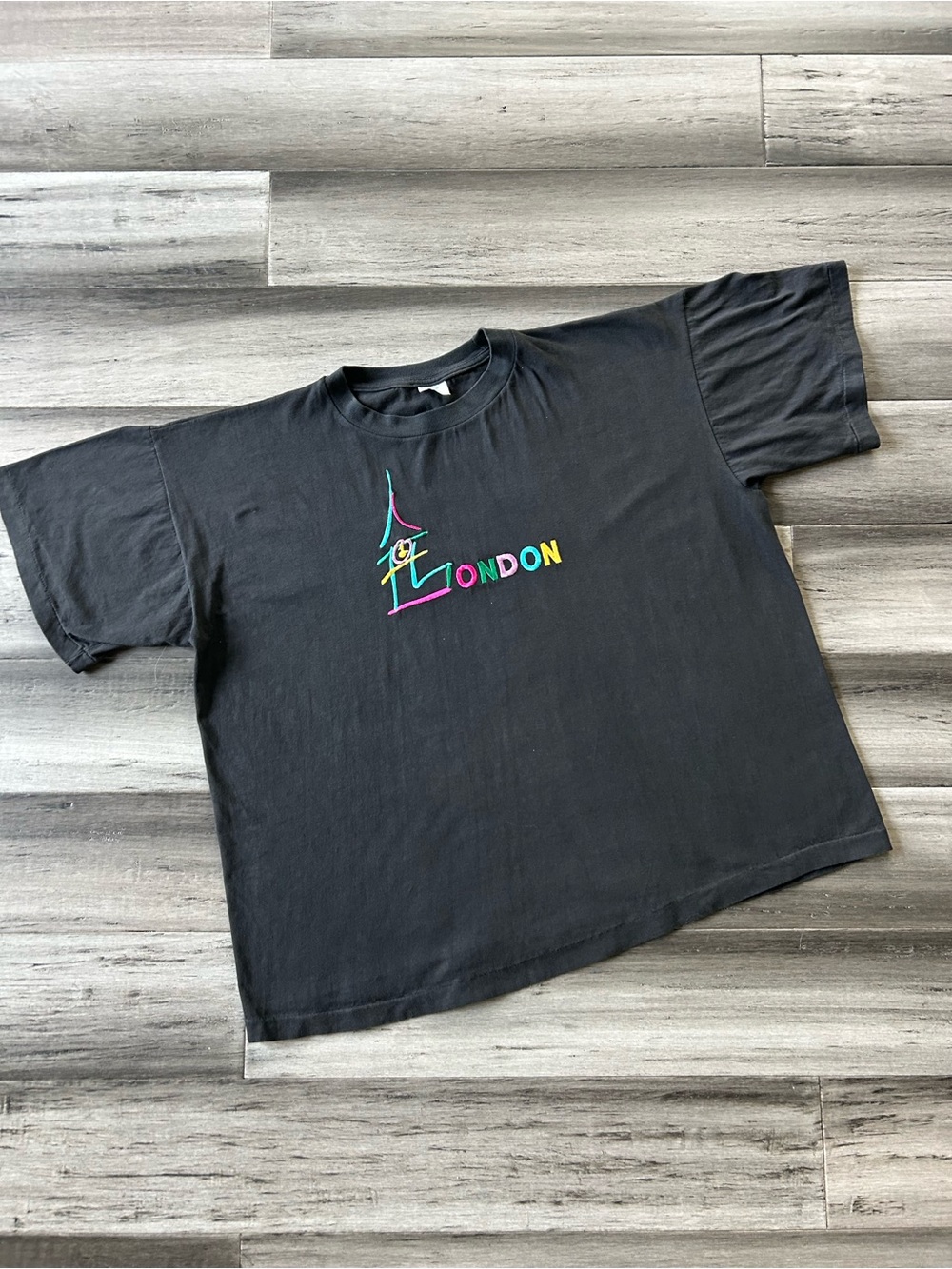 Vintage 1990s Single Stitch London Embroidered T-Shirt